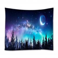 Goodbath Starry Forest Tapestry, Milk Way and Moon in Night Sky Wall Tapestries Hangings for Bedroom Living Room Dorm,80W x 60L Inch