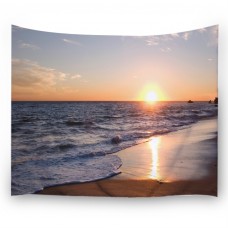 Goodbath Ocean Beach Tapestry Wall Hanging, Coast at Sunrise Time Fabric Wall Hangings, 80" x 60", Orange Blue Brown