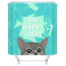 Goodbath Quotes Shower Curtain, “ You Happy Yet” and Cute Cat Kitty Design, Mildew Resistant Polyester Fabric Bathroom Curtains, 72 x 72 Inch, Turquoise