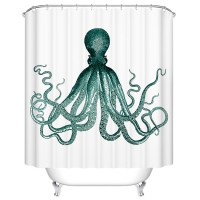 Goodbath Octopus Print Kraken Ocean Mildew Resistant Waterproof 100% Polyester Fabric Shower Curtains, Green and White (66 x 72)  