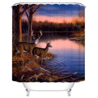 Goodbath River Edge Deer Tree Forest Design Blue Sky Mildew Resistant Waterproof Fabric Polyester Shower Curtains Liner 66 x 72 Inch (Elk)