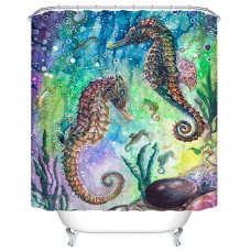 Goodbath Seahorse Mildew Resistant Water Repellent 100% Polyester Fabric Shower Curtains Liner 66 Inch by 72 Inch, Colorful (Seahorse )