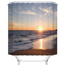 Goodbath Extra Long Shower Curtains, Ocean Waves Beach Sunset Design Fabric Bathroom Curtain, 72 x 84 Inch , Brown Golden Blue