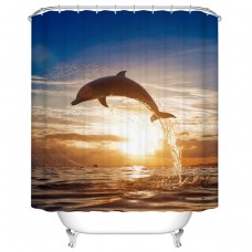 Goodbath Sea World Sunrise Mildew Resistant Water Repellent 100% Polyester Fabric Shower Curtains Liner 66 Inch by 72 Inch, Blue and Gold(Whale)