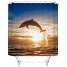 Goodbath Sea World Sunrise Mildew Resistant Water Repellent 100% Polyester Fabric Shower Curtains Liner 66 Inch by 72 Inch, Blue and Gold(Whale)