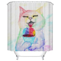 Goodbath Funny Cat Eating Fish Pattern Mildew Resistant Waterproof Fabric Polyester Shower Curtains Liner 66 x 72 Inch (Cat)