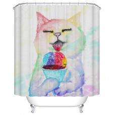 Goodbath Funny Cat Eating Fish Pattern Mildew Resistant Waterproof Fabric Polyester Shower Curtains Liner 66 x 72 Inch (Cat)