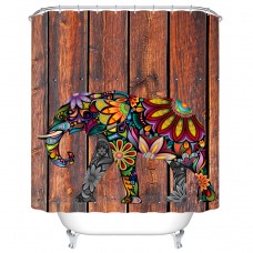 Goodbath Rustic Wood Colorful Elephant Mildew Resistant Waterproof Fabric Polyester Shower Curtains Liner 66 x 72 Inch (Elephant