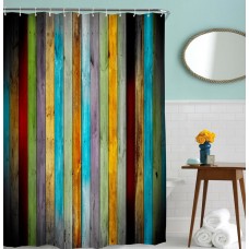 Goodbath Rustic Colorful Wooden Door Shower Curtain, Mildew Mold Resistant Waterproof Bathroom Shower Curtains, 72 x 72 Inch, Pink Blue Orange Yellow